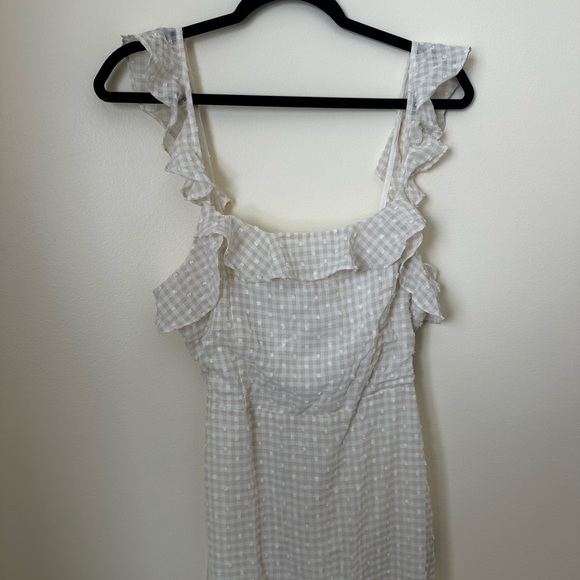 Lulu’s Sunkissed Style White & Beige Gingham Midi Dress - Picture 3 of 8